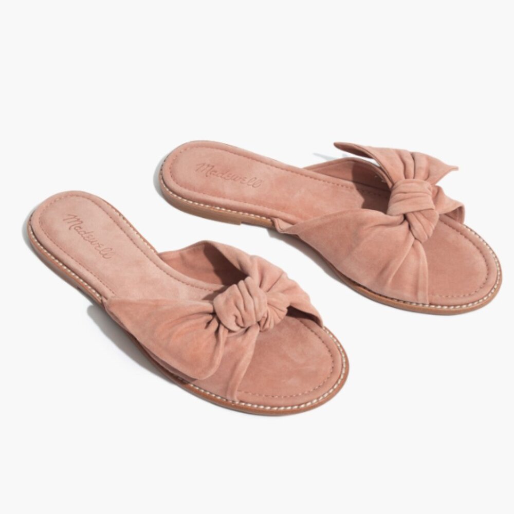 Madewell Suede Bow Slide Sandals - Blush